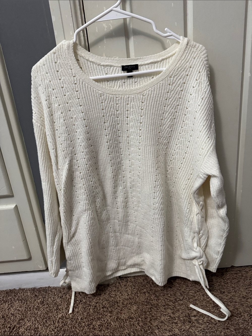Talbots Cream Cable Side-Tie Crewneck Sweater